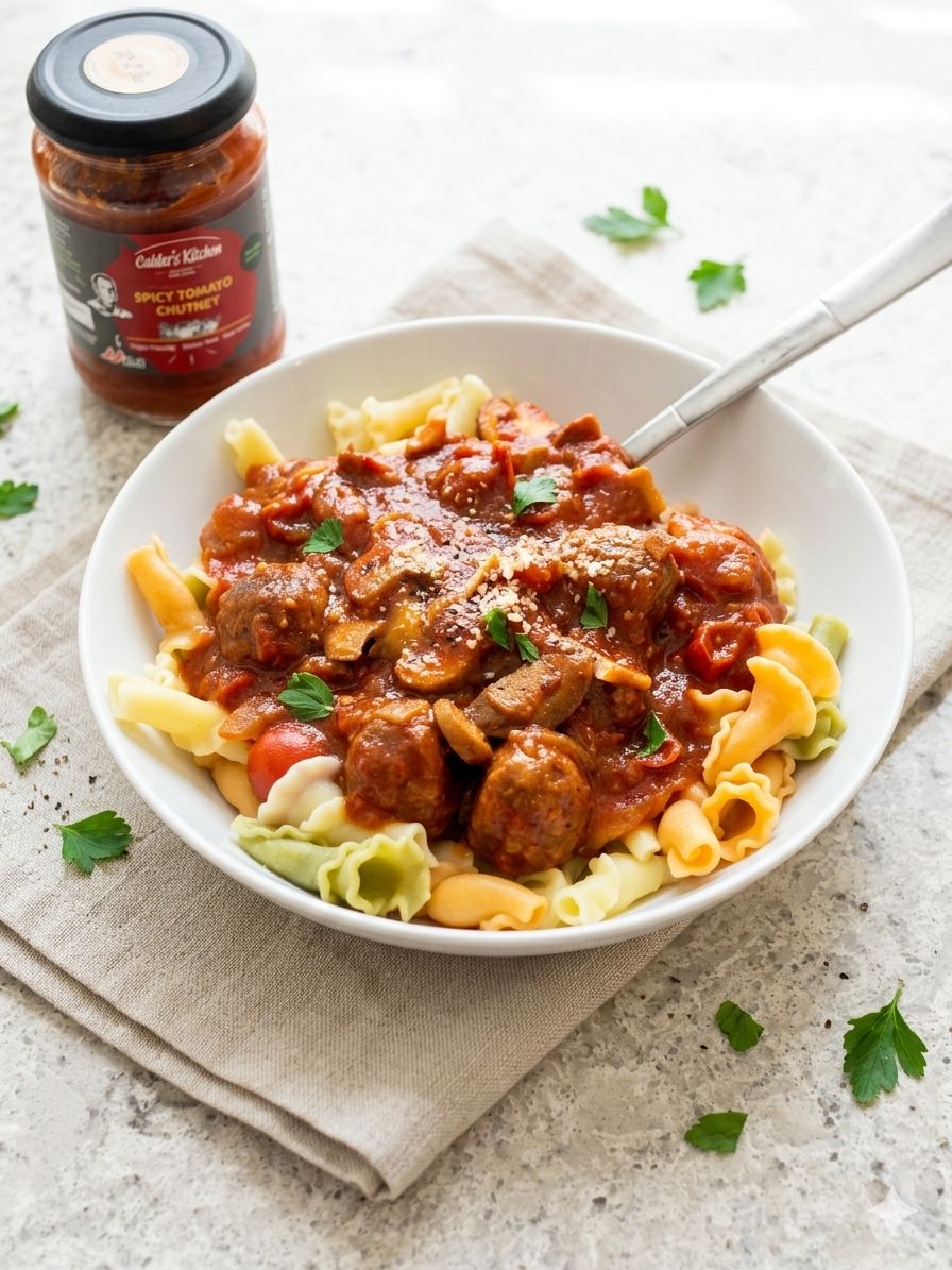 Midweek Meatball and Tomato Chutney Pasta